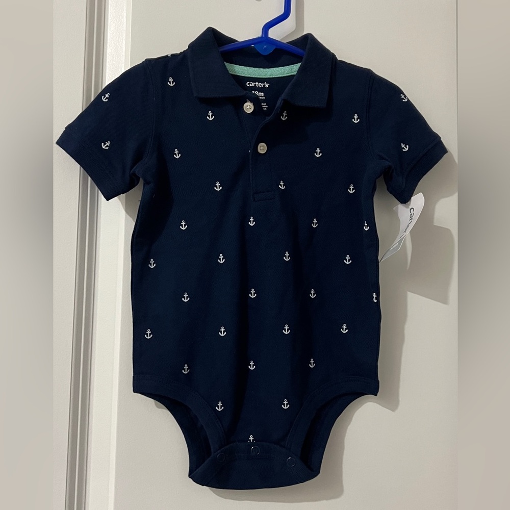 Carter's Navy Polo Bodysuit with White Anchor Accents